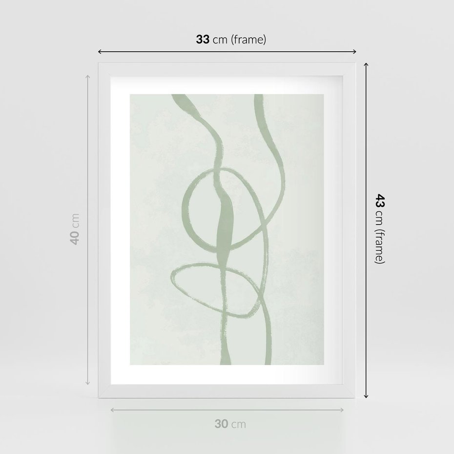 Plakat w ramie 30x40 - Zieleń Wewnętrznej Harmonii - zielona abstrakcja, zgaszona zieleń - rama biała