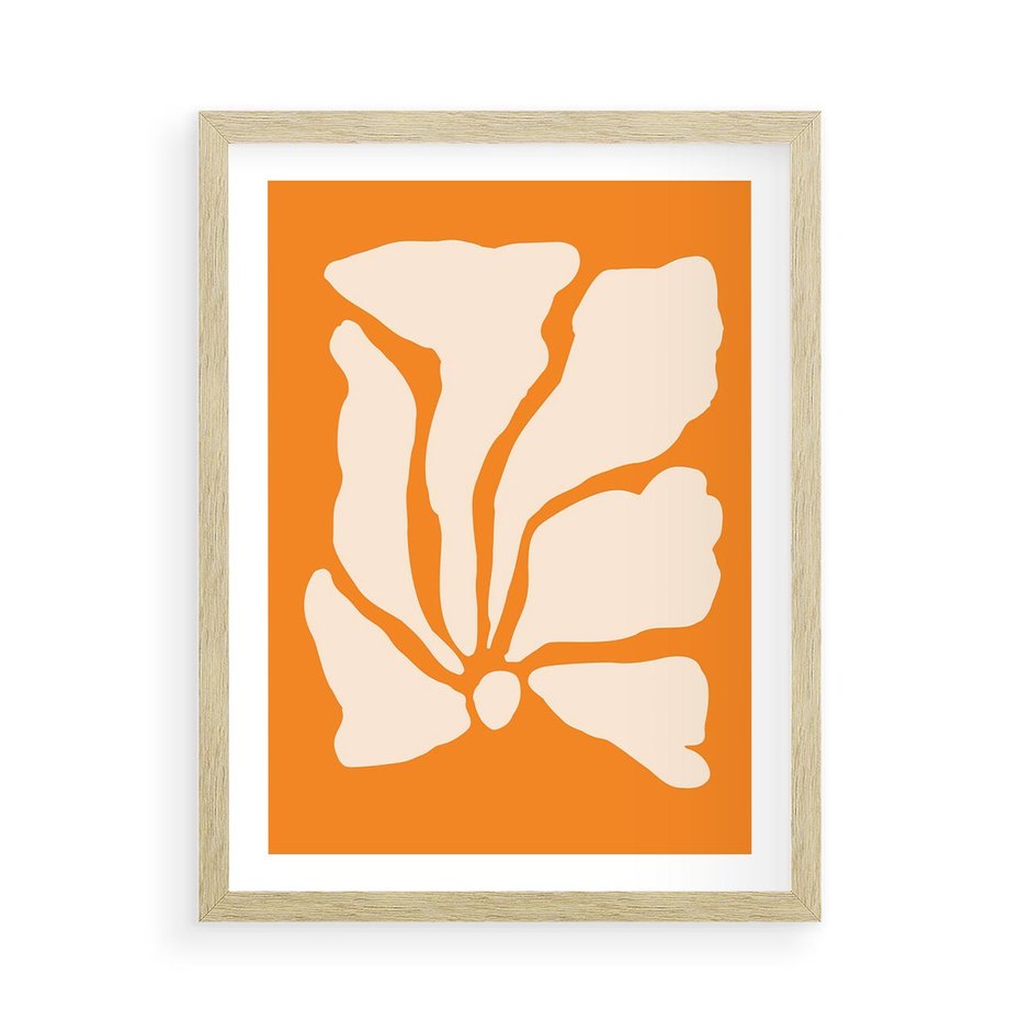 Plakat w ramie 50x70 - Wibracje Barw - abstrakcyjny boho plakat, pomarańczowe tło - rama drewno