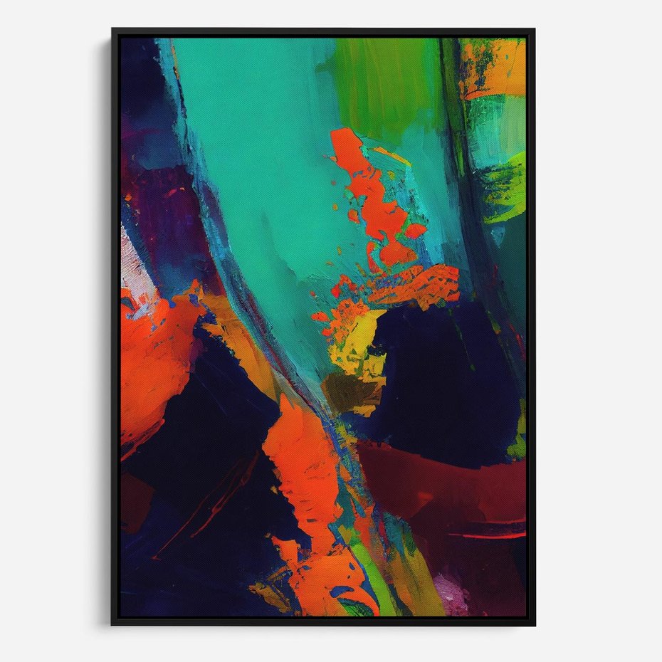 Obraz w ramie 70x100 - Abstrakcyjne wizje czasu - żywe radosne kolory, plamy kolory - rama czarna