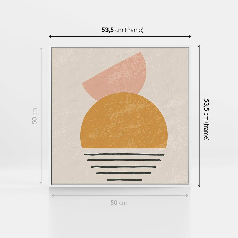 Obraz w ramie 50x50 - Krótka Forma - abstrakcyjna sztuka, boho kształty - rama biała