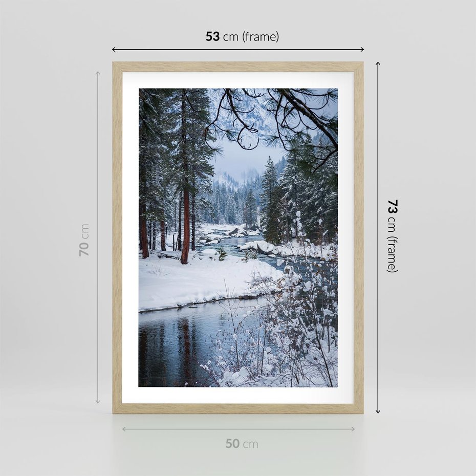 Plakat w ramie 50x70 - Śnieżne cuda - zima, las - rama drewno