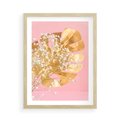 Plakat w ramie 50x70 - : Elegancja w Złocie - złote, liście - rama drewno