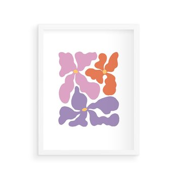 Plakat w ramie 30x40 - Bezgraniczne Wibracje - abstrakcyjne kolorowe kwiaty, minimlizm - rama biała