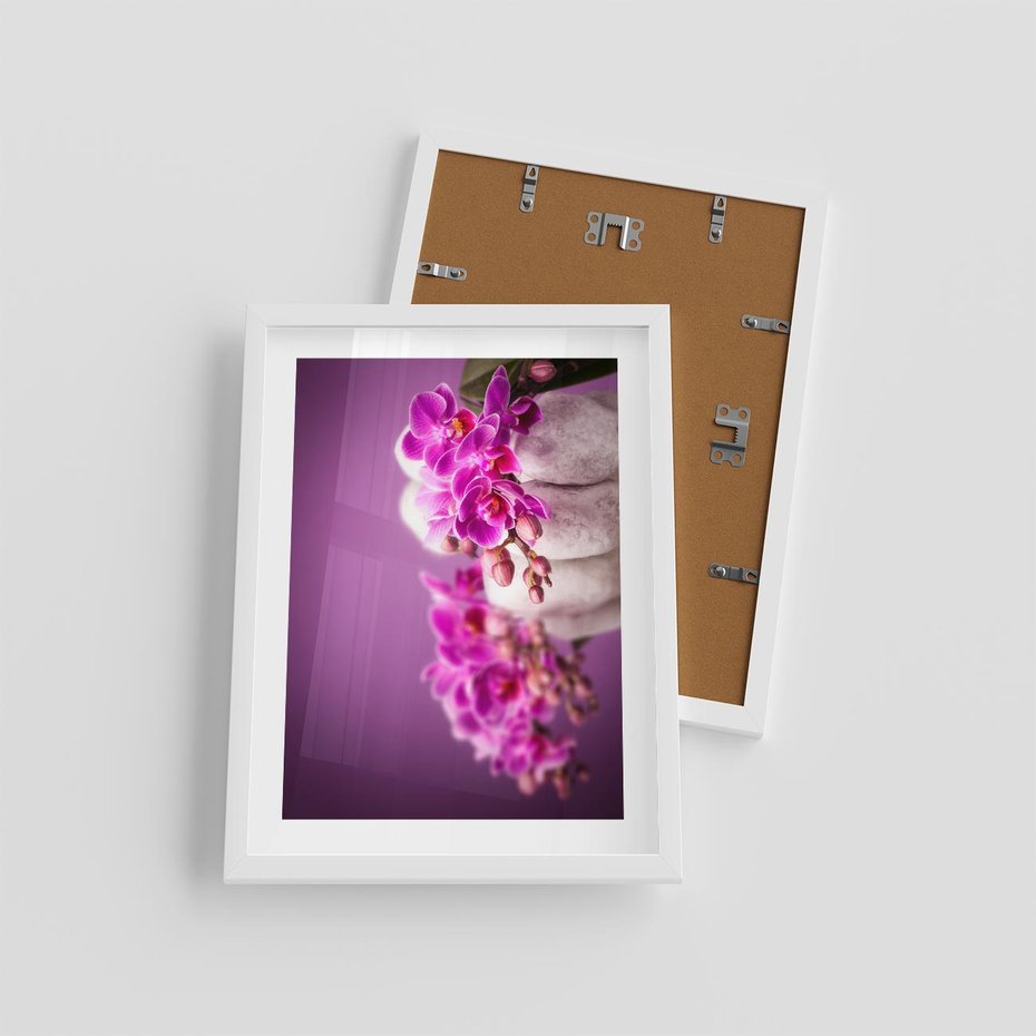 Plakat w ramie 30x40 - Relaksująca orchidea w spa - spa, orchidea - rama biała