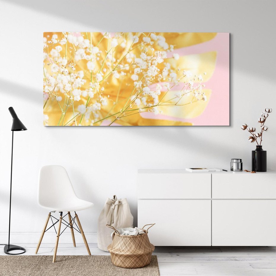 Obraz na płótnie 100x50 - : Elegancja w Złocie - złote, liście