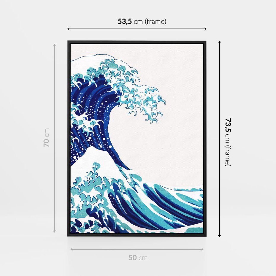 Obraz w ramie 50x70 - Fala Japandi - wielka fala w Kaganawie, obraz Hokusai - rama czarna