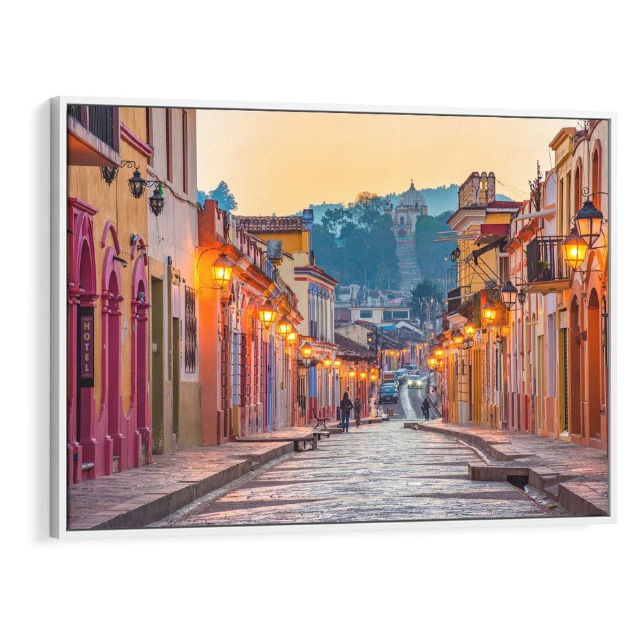 Obraz w ramie 120x80 - W stronę marzycielskich horyzontów - włoska uliczka, wieczór - rama biała