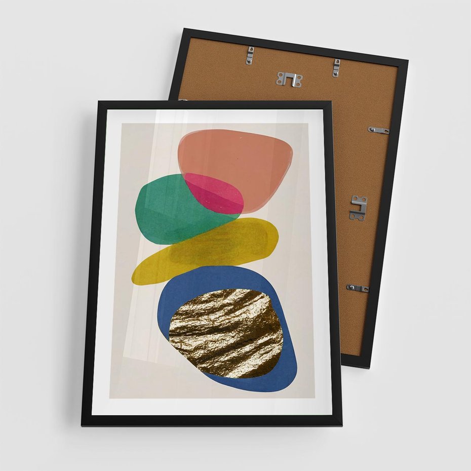 Plakat w ramie 50x70 - Kolorowe Przenikanie Kształtów - abstrakcyjne formy, obraz olejny - rama czarna