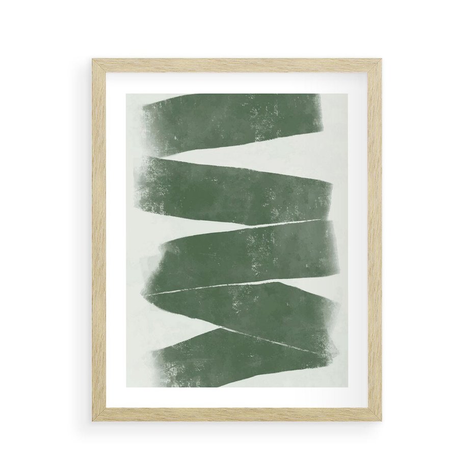 Plakat w ramie 40x50 - Zielone Refleksje - abstrakcja, zgaszony zielony kolor - rama drewno