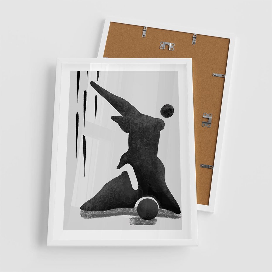 Plakat w ramie 50x70 - Czarno-Biała Grafika Postaci - nowoczesna grafika, plakat - rama biała