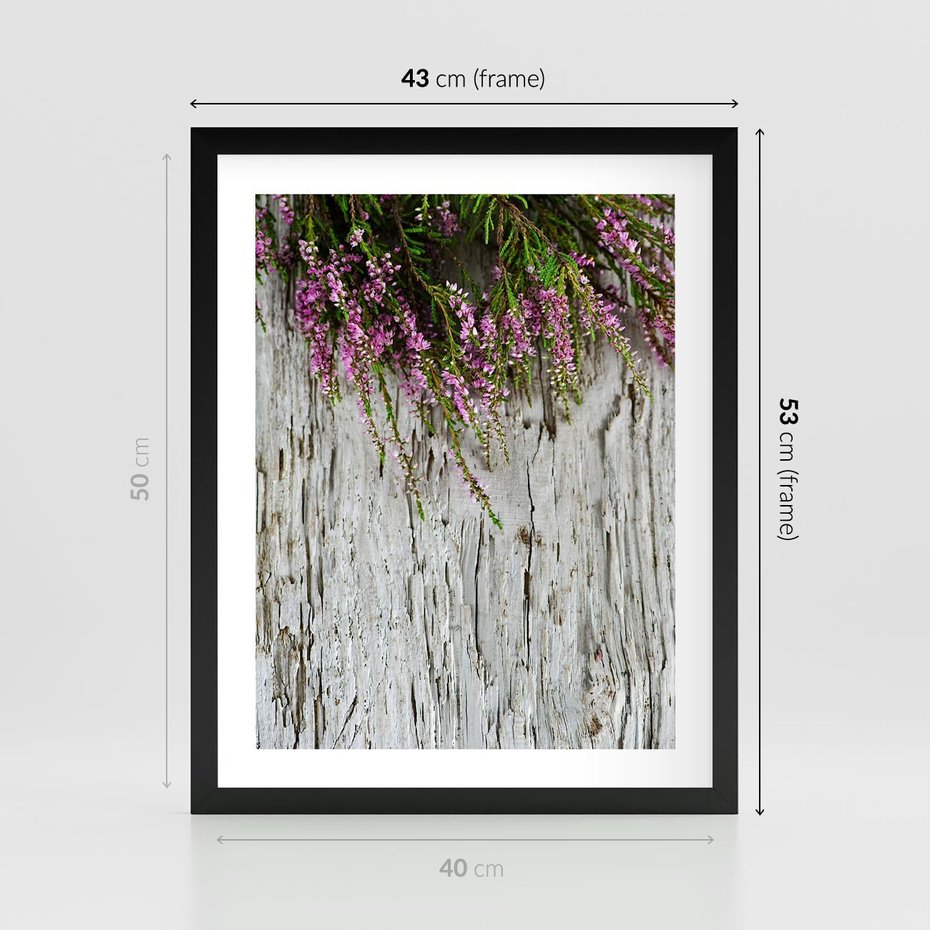 Plakat w ramie 40x50 - Fioletowe Wrzosy - wrzosy, fiolet - rama czarna