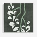 Obraz w ramie 50x50 - Rozkwitające Zielone Gałęzie - abstrakcyjne delikatne zielone linie, podobne do gałęzi kwiatów - rama biała