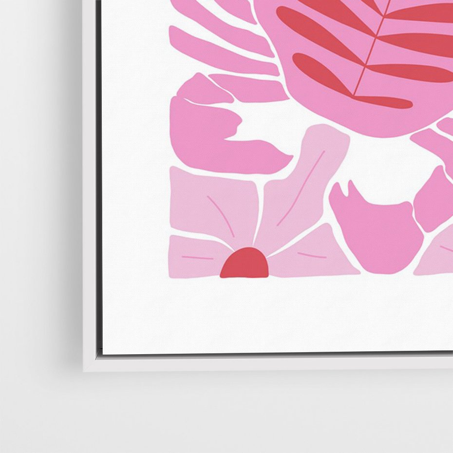 Obraz w ramie 70x100 - Roztańczone Kraby - różowe kwiaty i kraby, abstrakcyjna kompozycja - rama biała