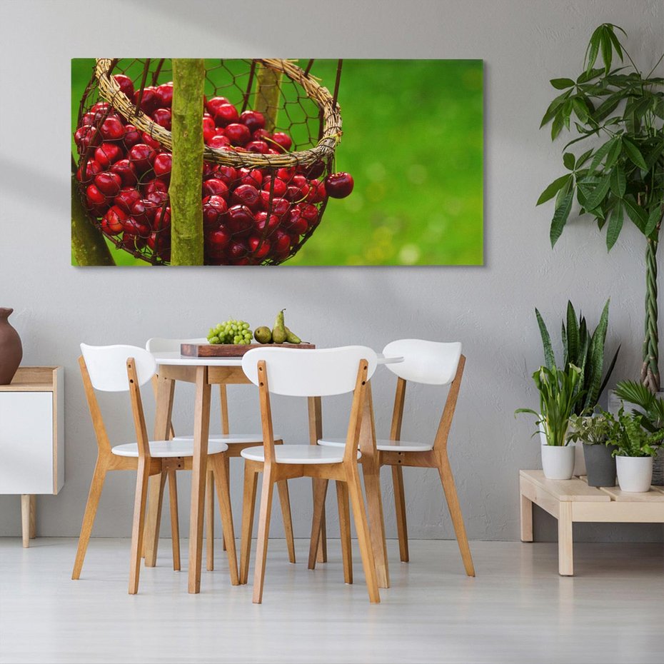 Obraz na płótnie 120x60 - Czereśnie w Koszyku Owocowy Skarb - czereśnie, koszyk