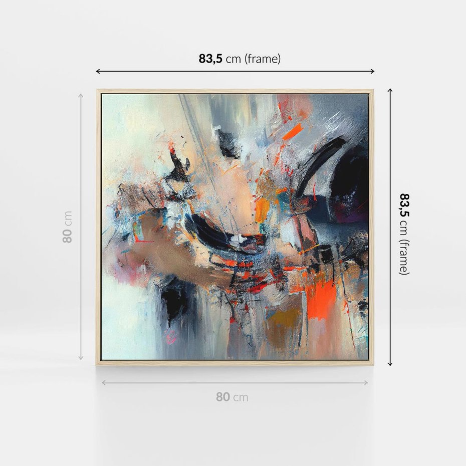 Obraz w ramie 80x80 - Kontrapunkty zatajonych uczuć - dynamiczna abstrakcja, bałagan na płótnie - rama drewno