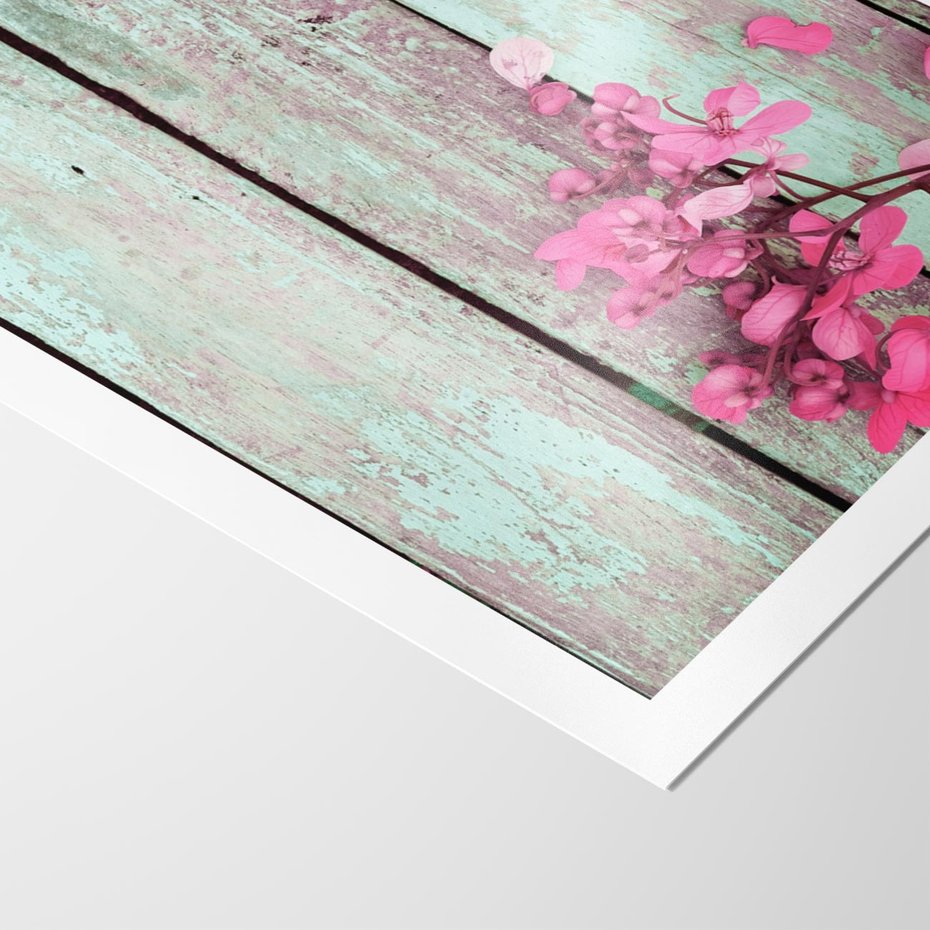 Plakat bez ramy 21x30 - Urok Dawnych Czasów - kwiaty, deski