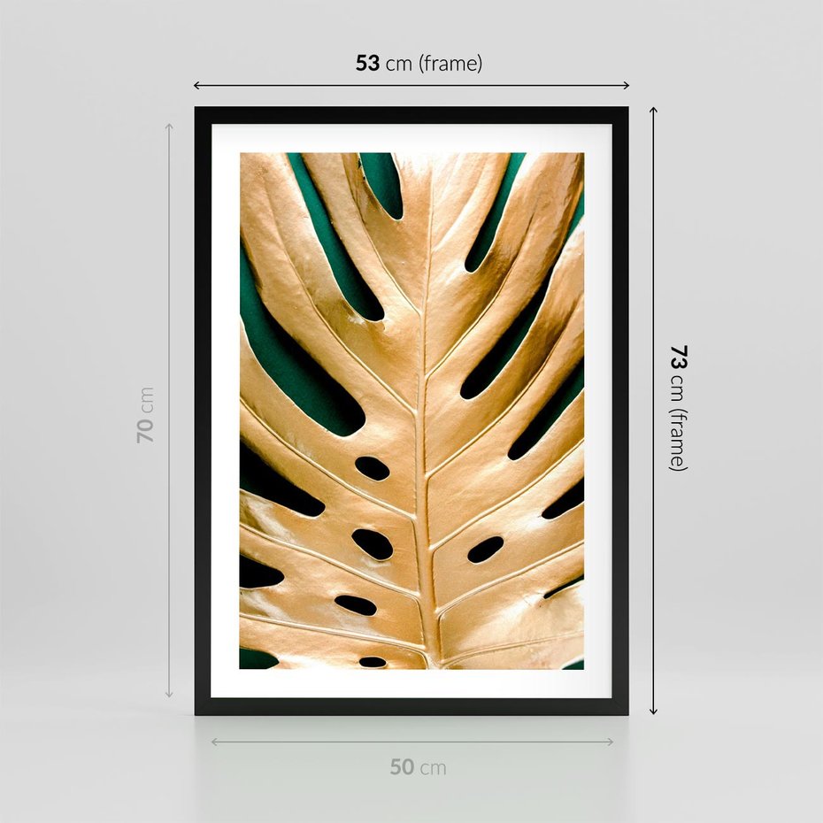 Plakat w ramie 50x70 - Piękno i Styl - złote, liście - rama czarna