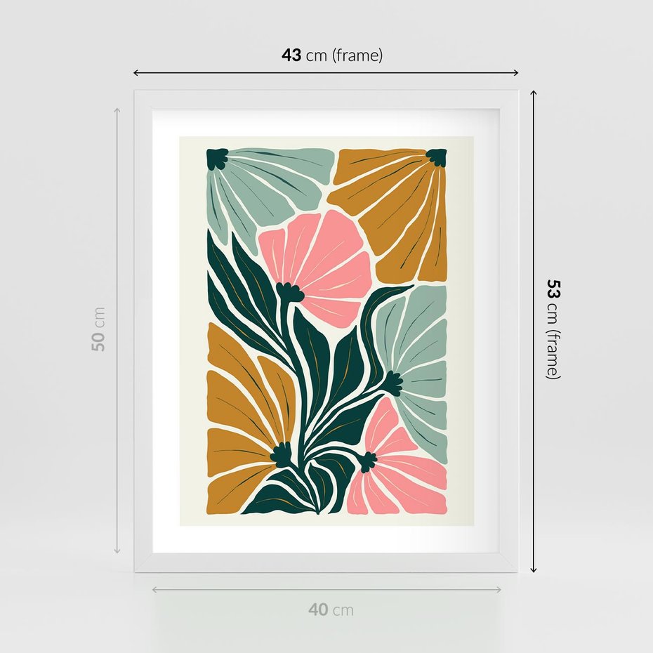 Plakat w ramie 40x50 - Rozplątane Myśli - abstrakcyjna kompozycja, pastelowe kwiaty - rama biała