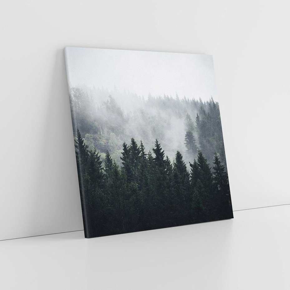 Obraz na płótnie 80x80 - Las w górach: mistyczna mgła - las, góry