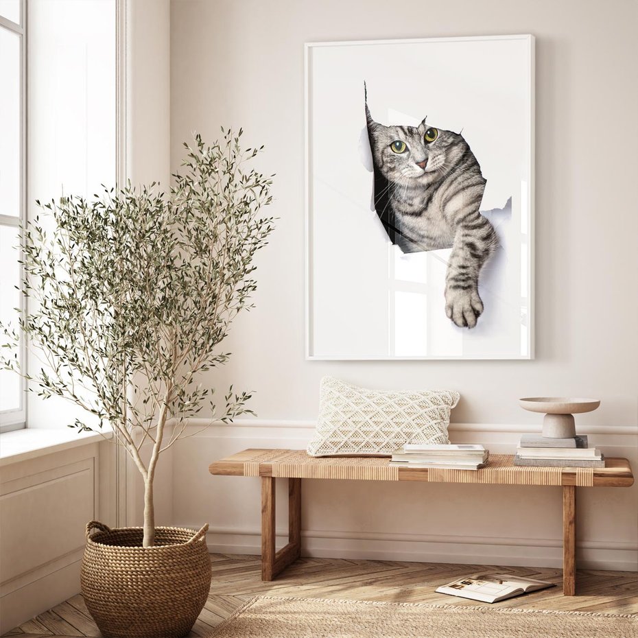 Plakat bez ramy 21x30 - Tajemniczy kot i jego świat - kot, dziura