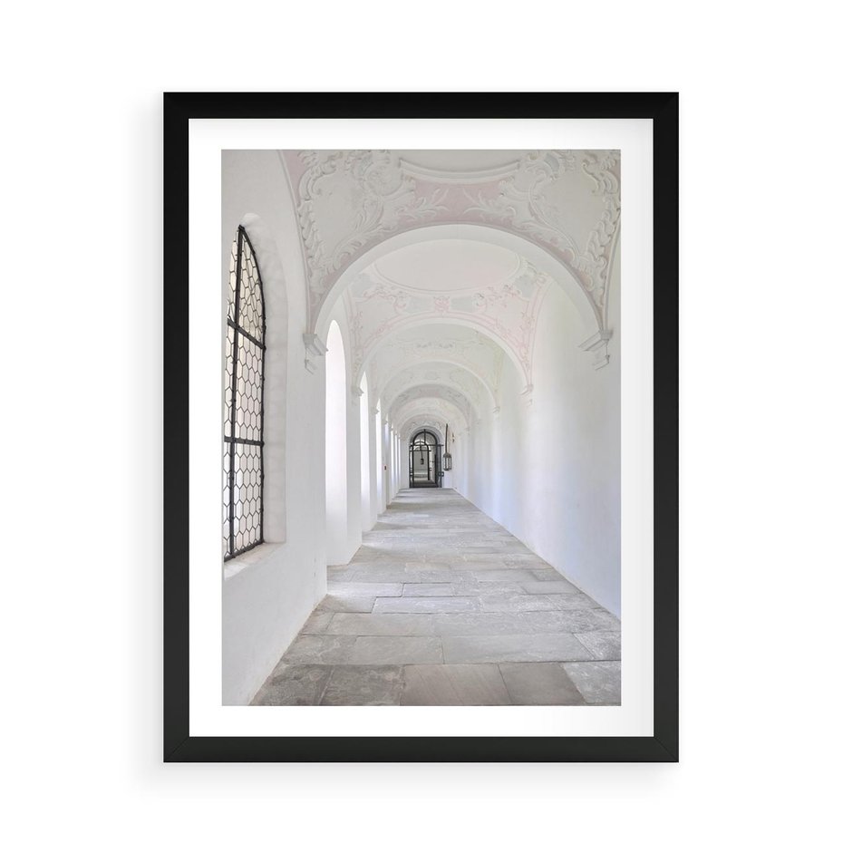 Plakat w ramie 50x70 - Architektoniczne Przejście - architektura, korytarz - rama czarna