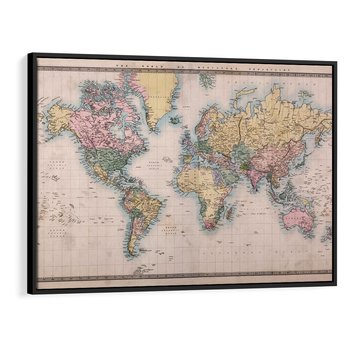 Obraz w ramie 70x50 - Światło Przeszłości - retro mapa świata, mapa - rama czarna