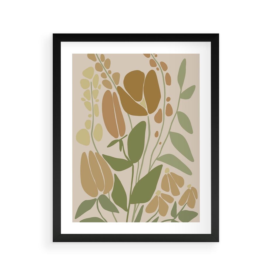 Plakat w ramie 40x50 - Beżowo i Roślinnie - nowoczesny plakat, roślinność - rama czarna