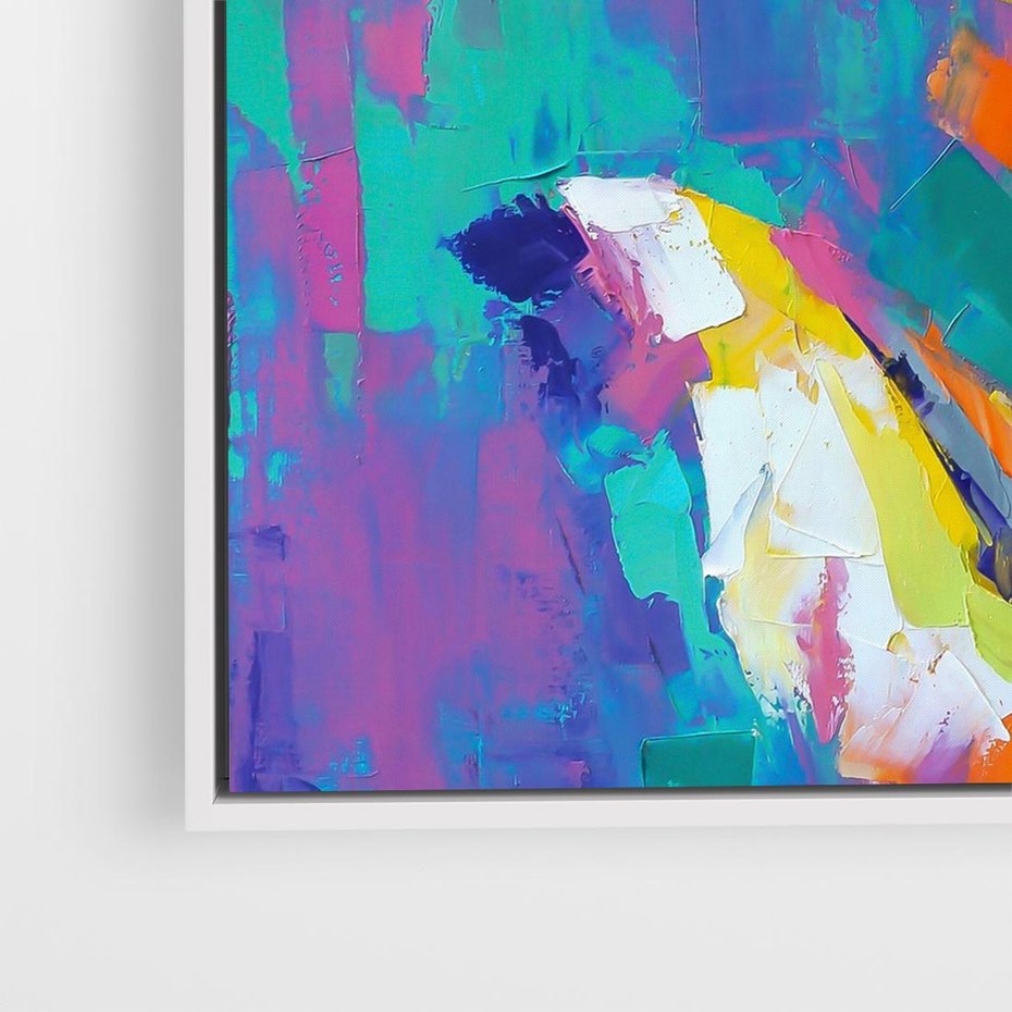 Obraz w ramie 50x50 - Olejne Wibrujące Emocje - abstrakcyjny obraz, różne kolorowe maźnięcia pędzla - rama biała