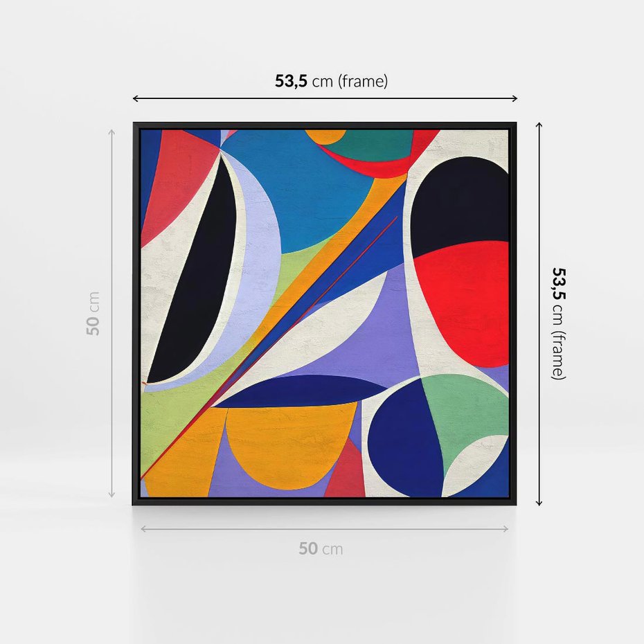 Obraz w ramie 50x50 - Kolorowe Przesunięcia Kształtów - abstrakcyjny obraz olejny, żywe kolory - rama czarna