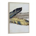 Obraz w ramie 80x120 - Granatowo-Złote Pióra - sztuka, granatowe i złote pióra - rama drewno