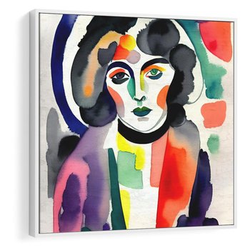 Obraz w ramie 50x50 - Subtelne Akwarelowe Ulotności - abstrakcyjny akwarelowy portret kobiety, rozmyte farby - rama biała