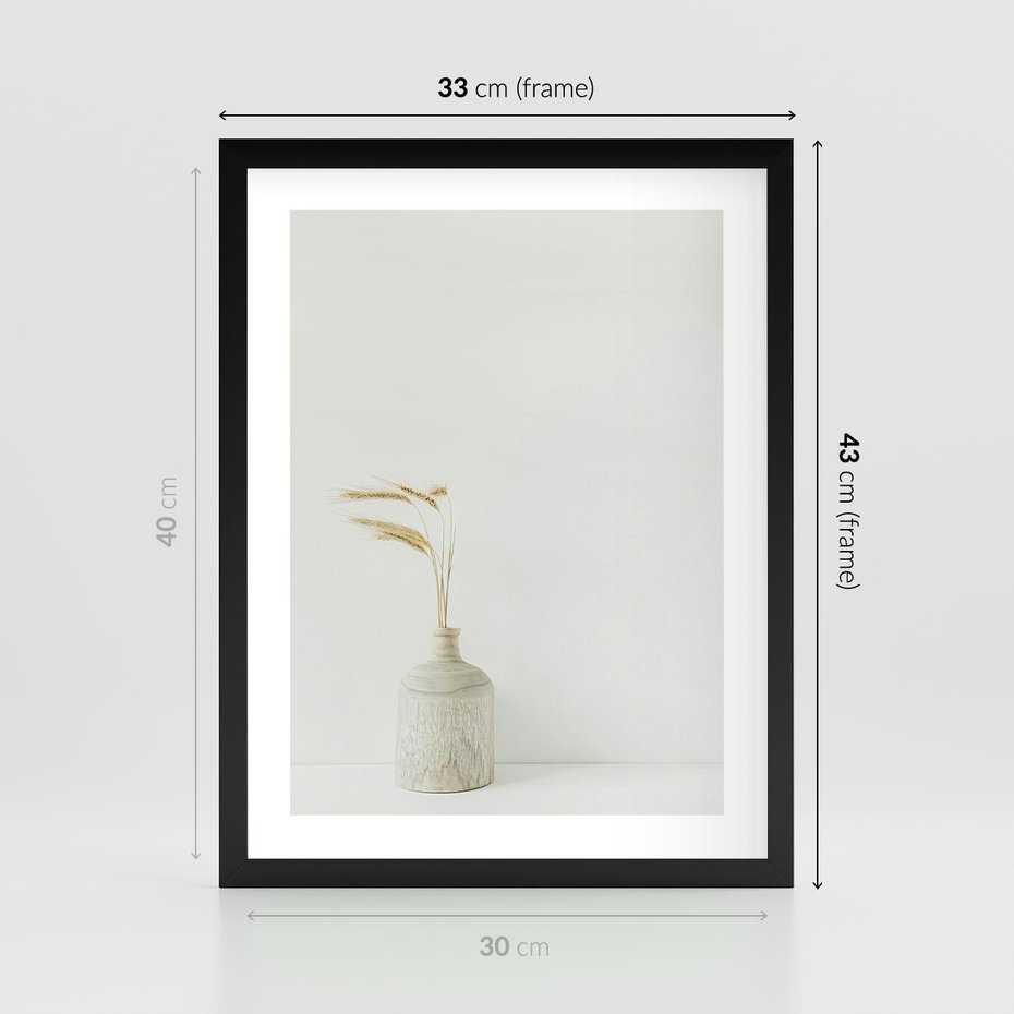 Plakat w ramie 30x40 - Sztuka Prostoty - minimalistyczny wazon, źdźbła traw - rama czarna