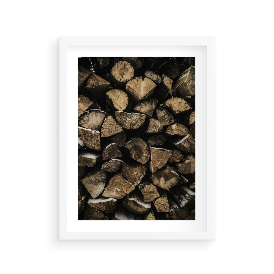 Plakat w ramie 30x40 - Piękno Prostej Formy - drewno, kłody - rama biała