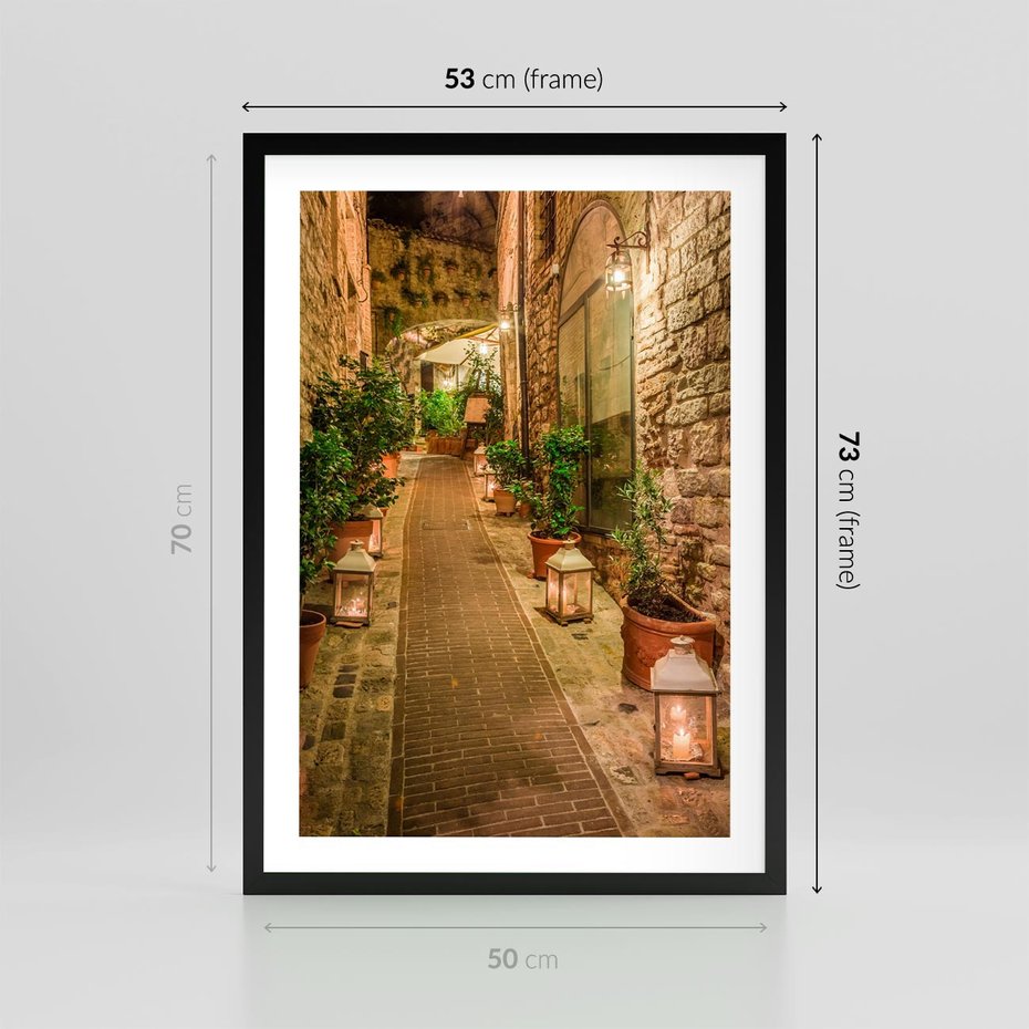 Plakat w ramie 50x70 - Perspektywa Uliczki Miejskiej - uliczka, perspektywa - rama czarna