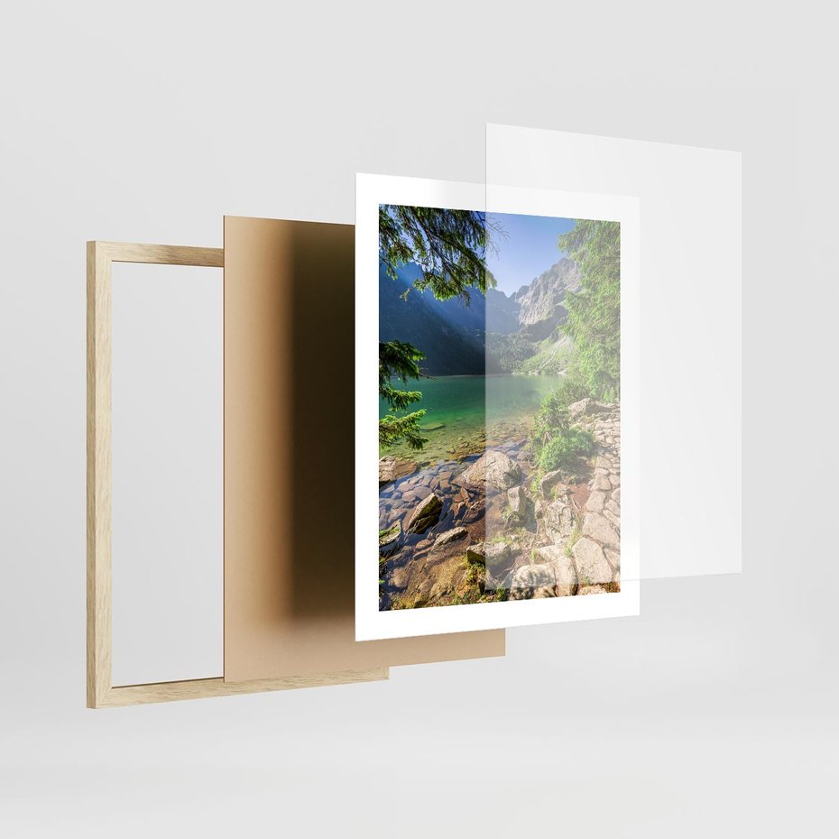 Plakat w ramie 40x50 - Mistyczna Przyroda - góry, jezioro - rama drewno