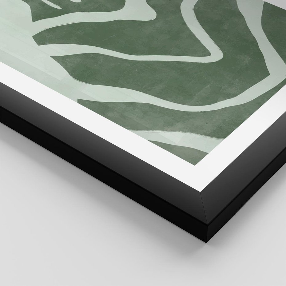 Plakat w ramie 50x70 - Zieleń Odpoczynku - zielony plakat, nieregularne splątane linie - rama czarna