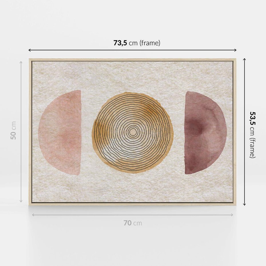 Obraz w ramie 70x50 - Zapisane w promieniach słońca - beżowe strukturalne tło, koła - rama drewno