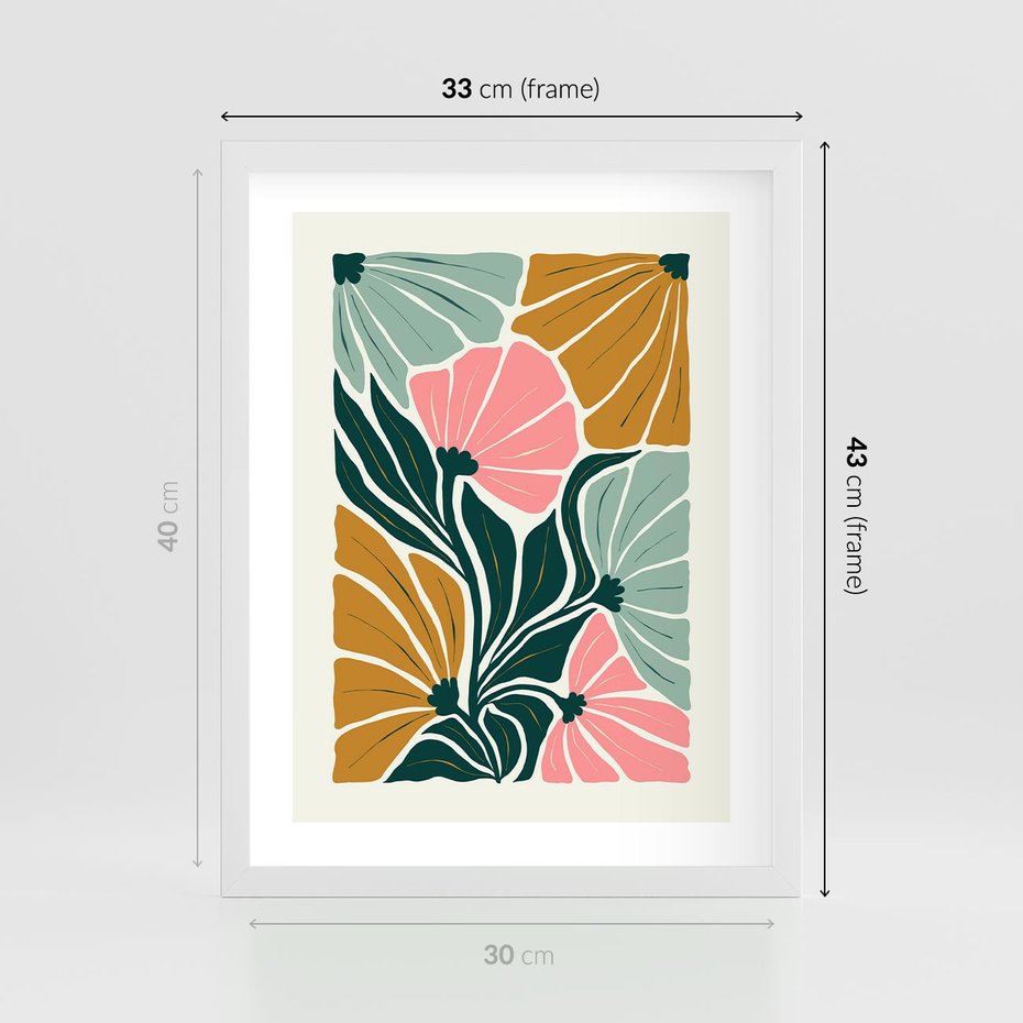 Plakat w ramie 30x40 - Rozplątane Myśli - abstrakcyjna kompozycja, pastelowe kwiaty - rama biała