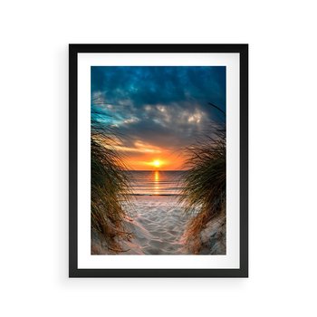 Plakat w ramie 30x40 - Magia zachodu słońca na plaży - zachód, słońca - rama czarna