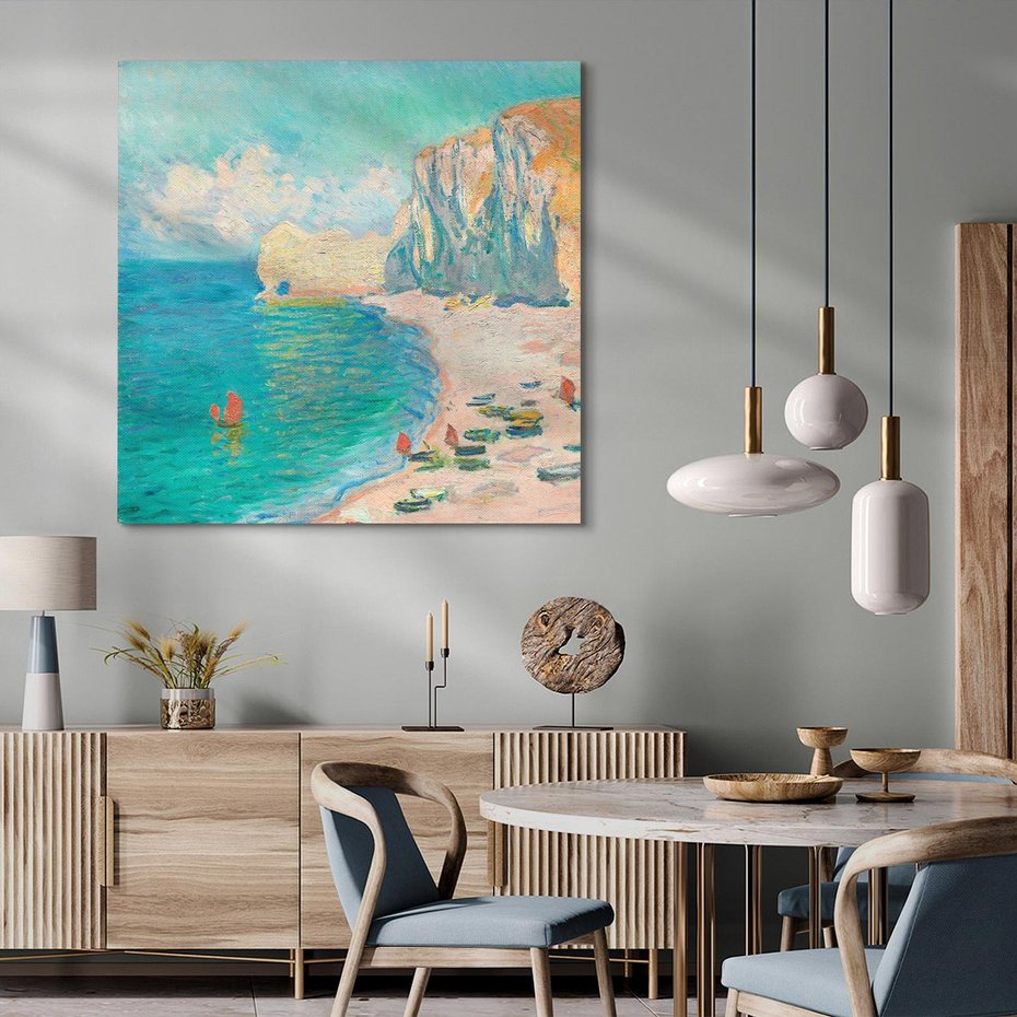 Obraz na płótnie 80x80 - "The Beach and the Falaise d'Amont" (1885) Claude Monet - Reprodukcja - reprodukcja, obraz na płótnie