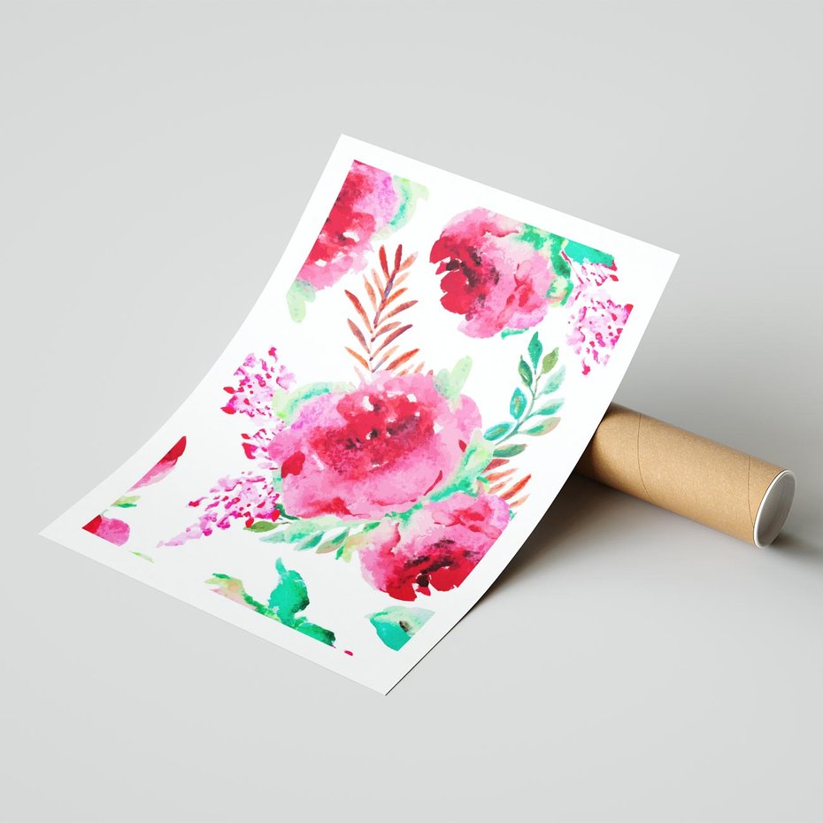 Plakat bez ramy 21x30 - Delikatna Akwarela - kwiaty, akwarela