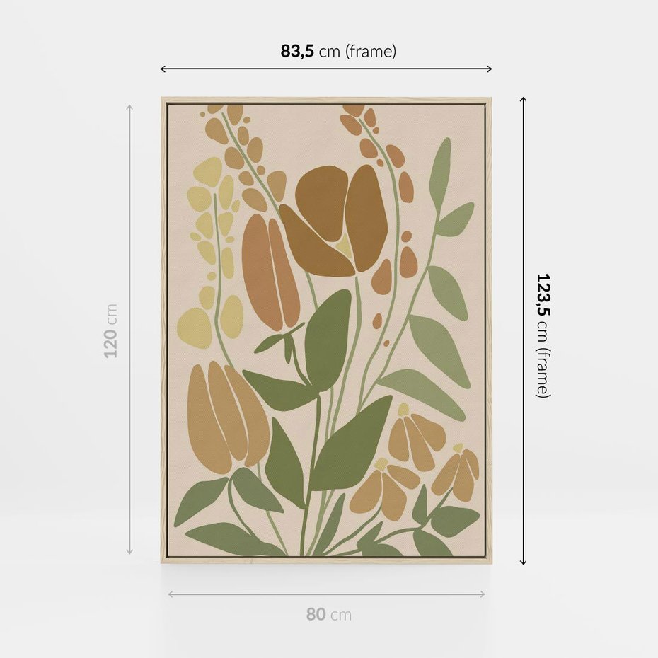 Obraz w ramie 80x120 - Beżowo i Roślinnie - nowoczesny plakat, roślinność - rama drewno