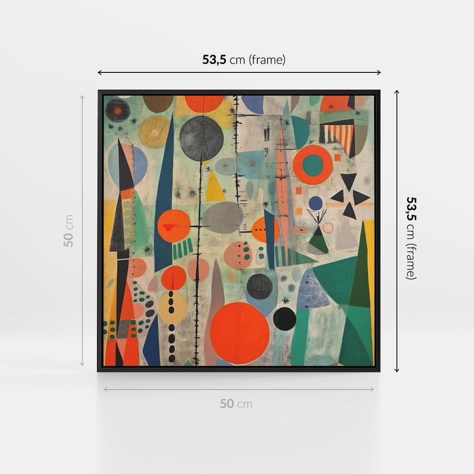 Obraz w ramie 50x50 - Wewnętrzne Zagadki Kształtów - abstrakcyjny obraz, sztuka abstrakcji - rama czarna