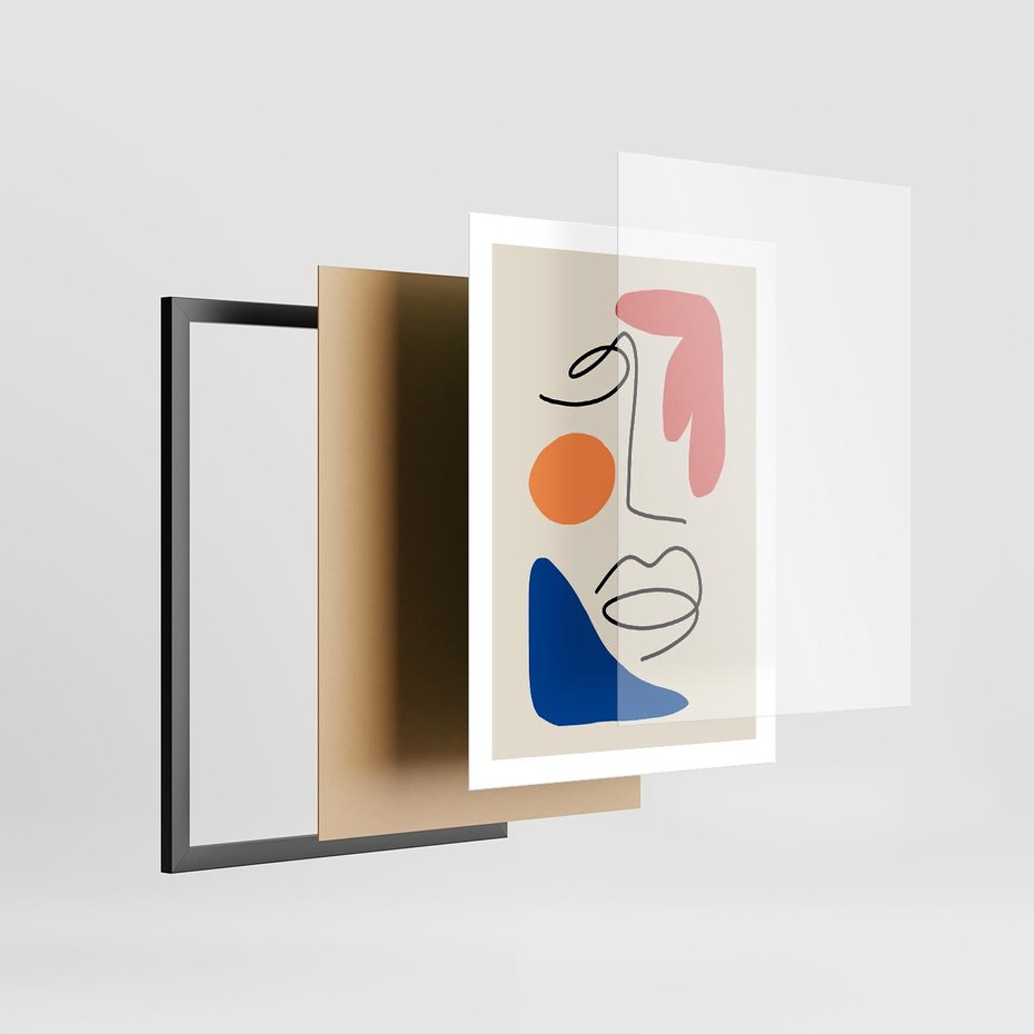 Plakat w ramie 50x70 - Rozbijające Granice Kształtów - abstrakcyjny obraz, przypomina twarz - rama czarna