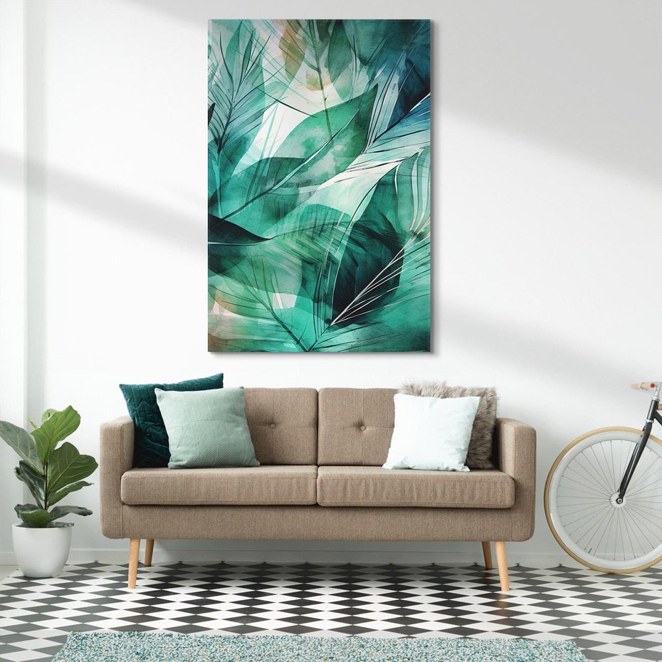 Obraz na płótnie 80x120 - Zieleń Tropików - tropikalne zielone liście palmy, monstera