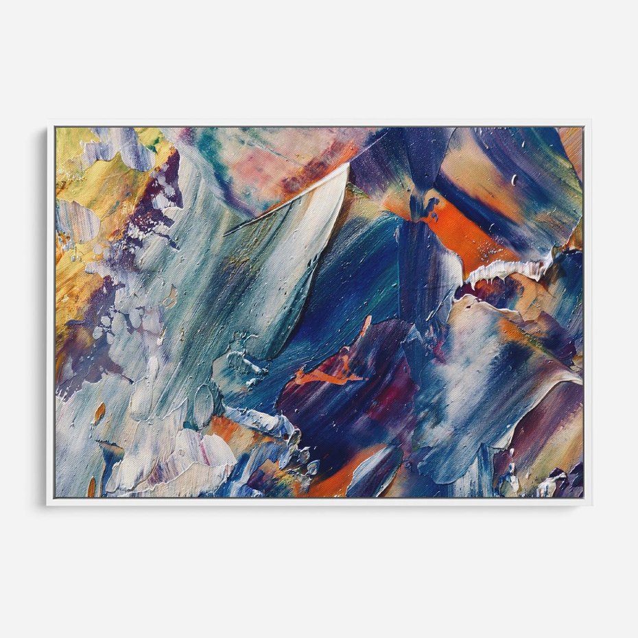 Obraz w ramie 100x70 - Rytmy ukrytych pragnień - chaos i abstrakcja, plamy koloru - rama biała