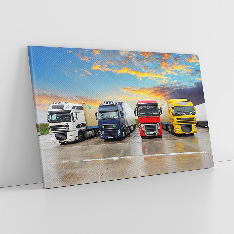 Obraz na płótnie 120x80 - Tiry i samochody w ruchu - ciężarówki, tiry