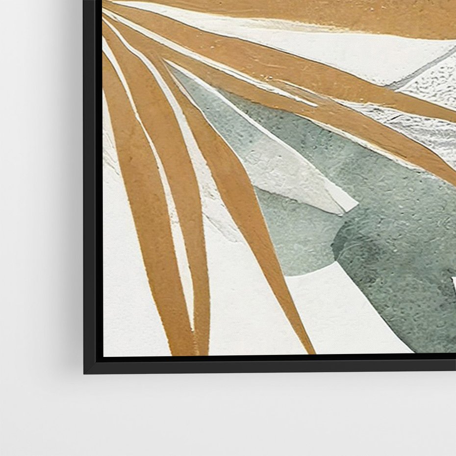 Obraz w ramie 70x100 - Współbrzmienie wewnętrznego ja - kompozycja z tropikalnych liści, stonowane kolory - rama czarna