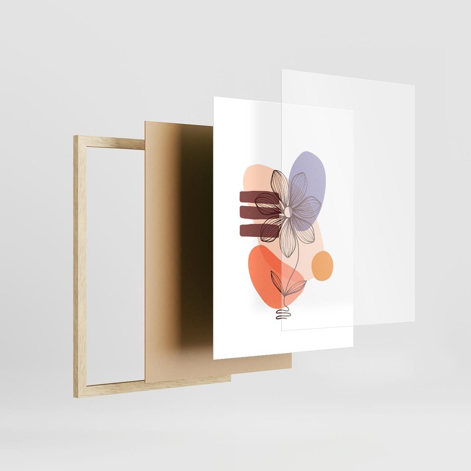 Plakat w ramie 30x40 - Migocące Odbicia Kwiatów - abstrakcyjna sztuka, plamy - rama drewno