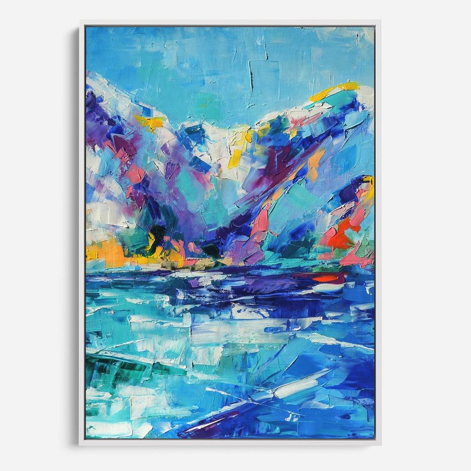 Obraz w ramie 80x120 - Mistyka Górskich Marzeń - abstrakcja, pejzaż gór - rama biała